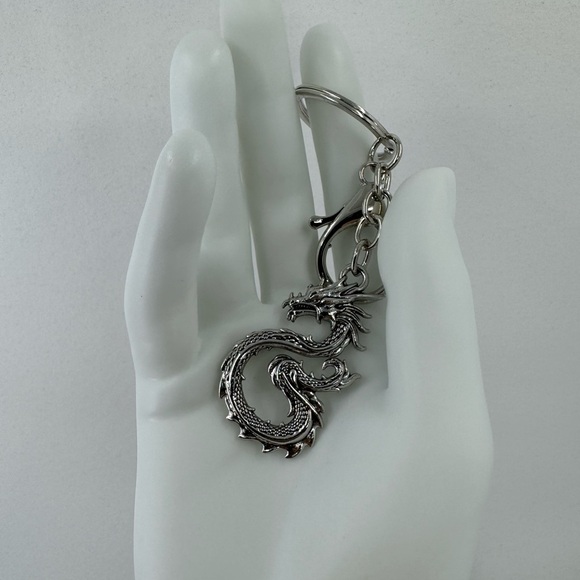 2/$15 Silver Dragon Charm Keychain - Picture 3 of 7